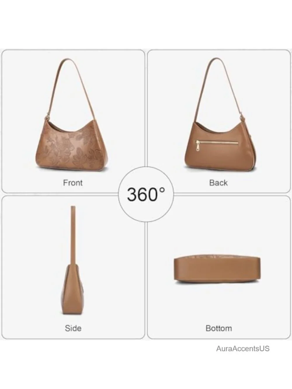 Embossed Vegan Leather Crescent Hobo Bag Clutch Underarm Purse Top-Handle